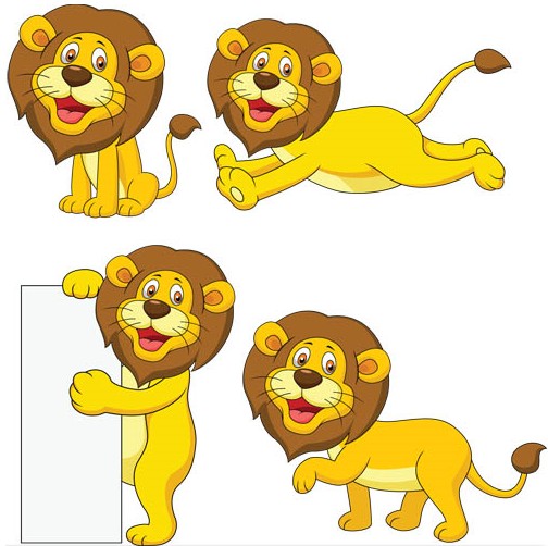 Cute Cartoon Lions art set vector