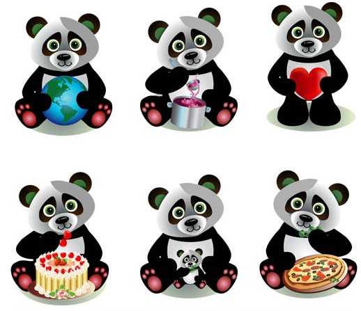 Cute Cartoon Pandas set vector