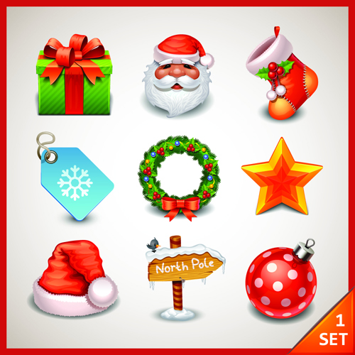 Cute Christmas Object icons 1 vector