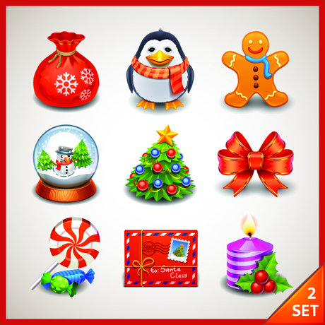Cute Christmas Object icons 2 vector