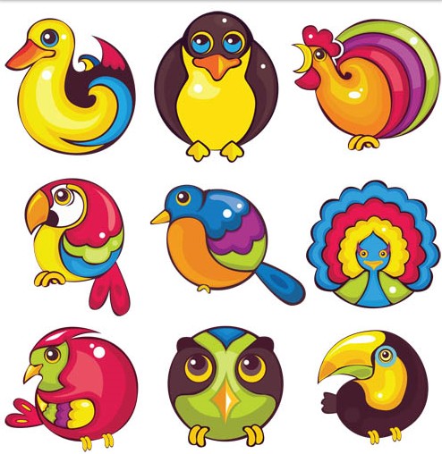 Cute Funny Birds free set vector