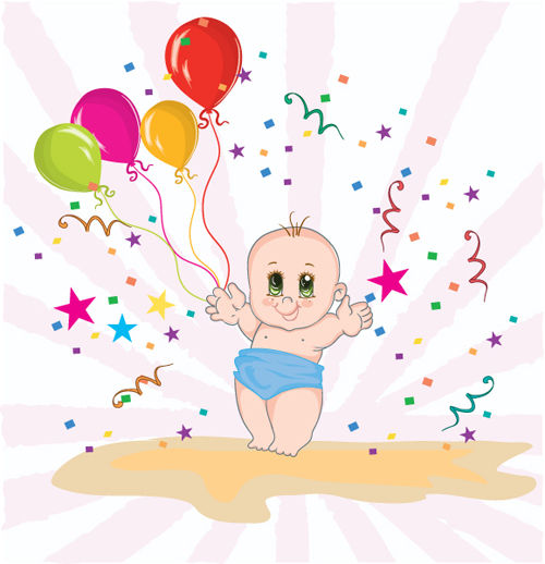 Cute baby and colored balloon vector material