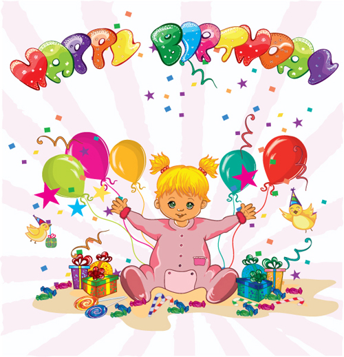 Cute baby birthday background vector free download