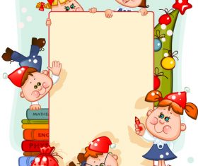 Cute children with paper school background vector 02