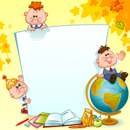 Cute children with paper school background vector 05