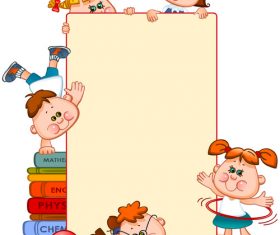 Cute children with paper school background vector 07