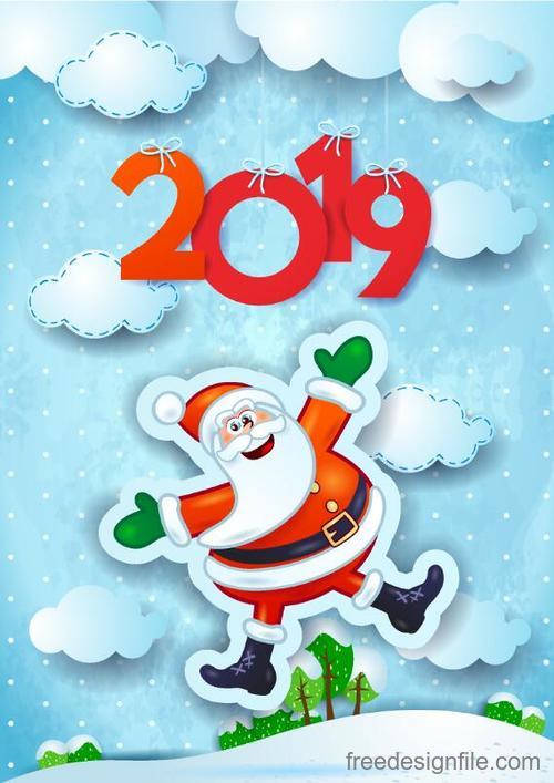 Cute santa with 2019 new year design vectors