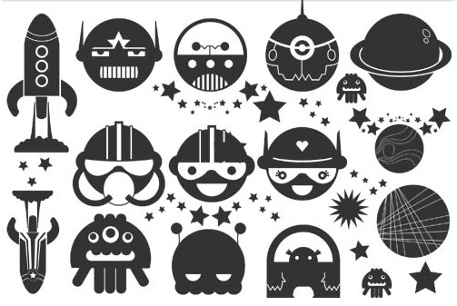 Cute space icons design vectors