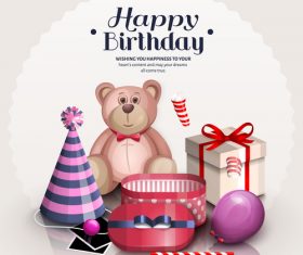 Cute teddy bear with birthday card vectors 01