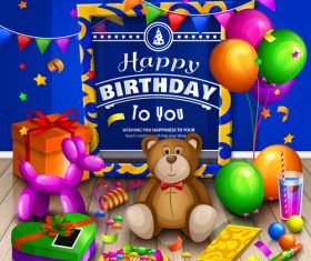 Cute teddy bear with birthday card vectors 02