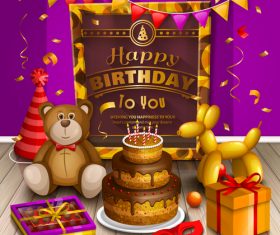 Cute teddy bear birthday card vector free download