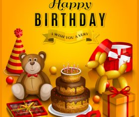 Cute teddy bear with birthday card vectors 04