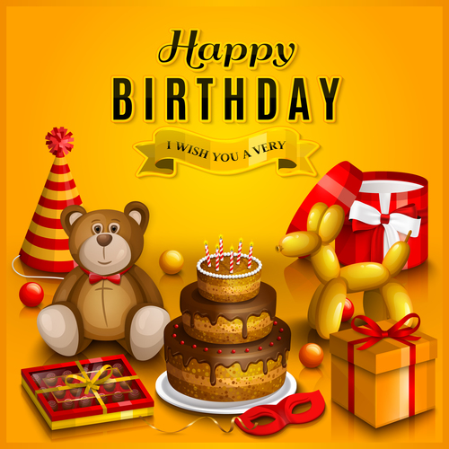 Cute teddy bear with birthday card vectors 04