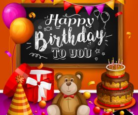 Cute teddy bear with birthday card vectors 05