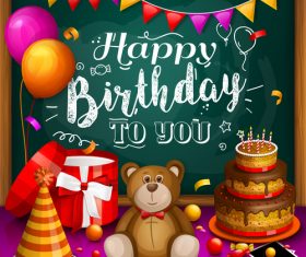Cute teddy bear with birthday card vectors 06