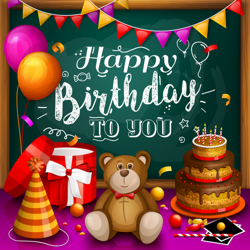 Cute teddy bear with birthday card vectors 06 free download