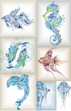 Delicate marine life pattern creative vector