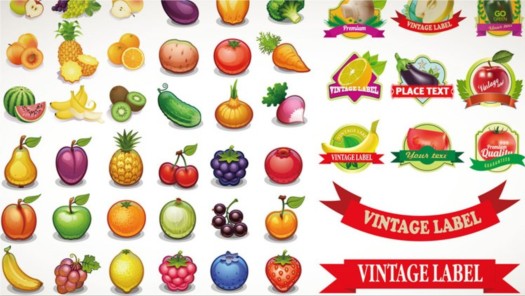 Delicious fruits and label vector