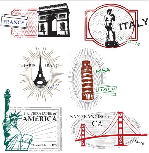 Different City Stamps vector