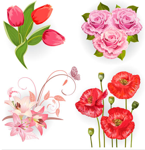 Different Flowers graphic vector set