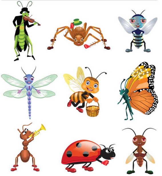 Different Funny Insects vector graphic