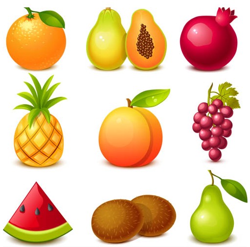 Different Shiny Fruits set vector