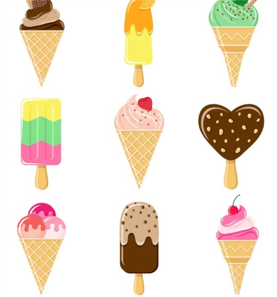 Different color ice cream set vector