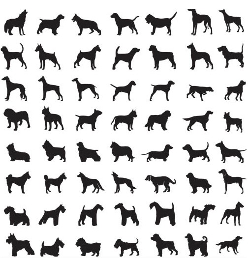 Different silhouettes dogs art creative vector