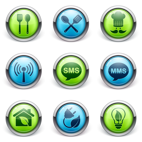 Dining and SMS with Green icons vector