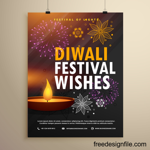 Diwali festvial flyer with brochure template vectors graphic 04