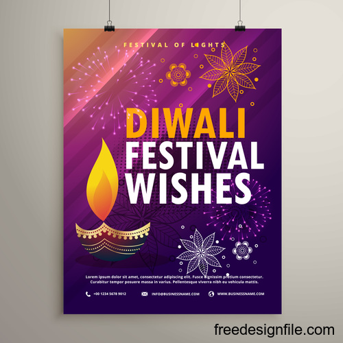 Diwali festvial flyer with brochure template vectors graphic 05