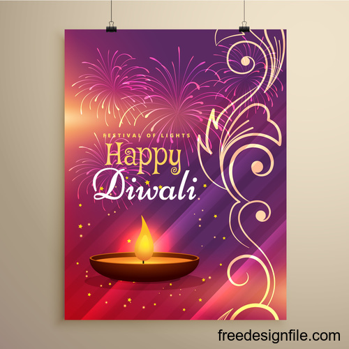 Diwali festvial flyer with brochure template vectors graphic 12
