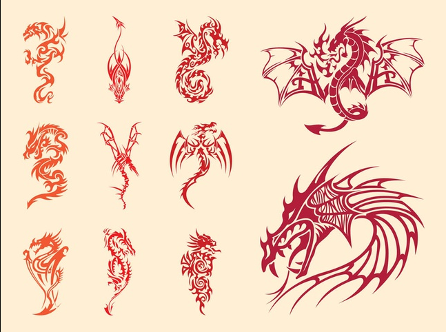 Dragons Tattoos Set set vector
