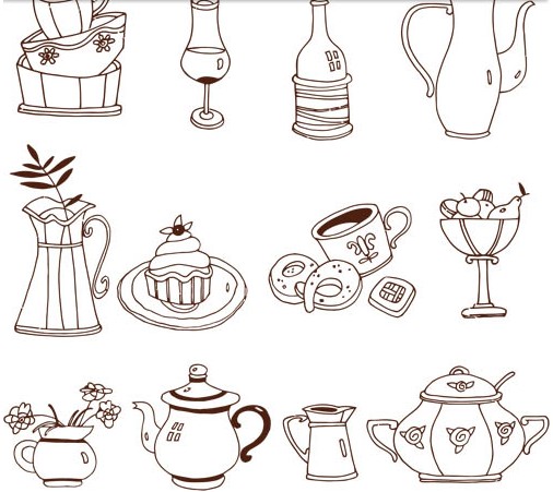 Drawing Kitchen Elements vector set