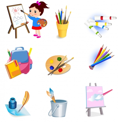 Drawing tools icons set Free Illustration vector