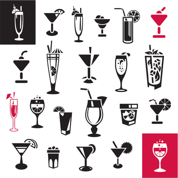 Drinks black icons vectors graphic