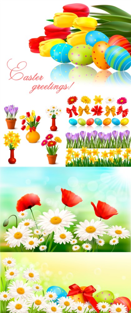 Easter egg flower set vector