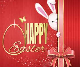 Easter festive background with pink ribbon bow vector