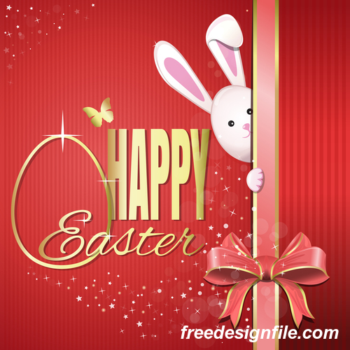 Easter festive background with pink ribbon bow vector
