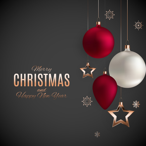 Elegant christmas baubles with new year background vector