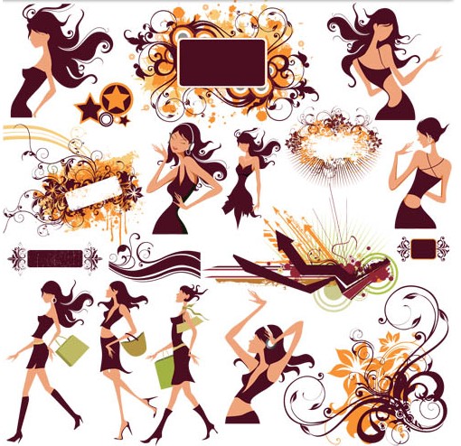 Elements with girls creative vector