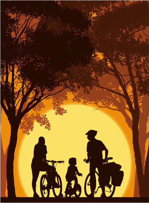 Family and sunset vectors graphics