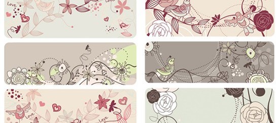 Fashion cute bird flowers vectors material