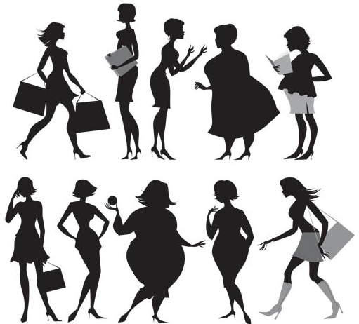Female Different Silhouettes Art set vector