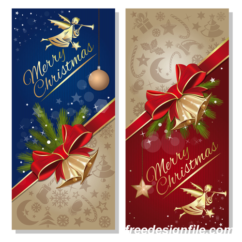 Festive red and blue banners with angel vector 01