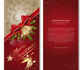Festive red background with angel and jingle bells vector 01