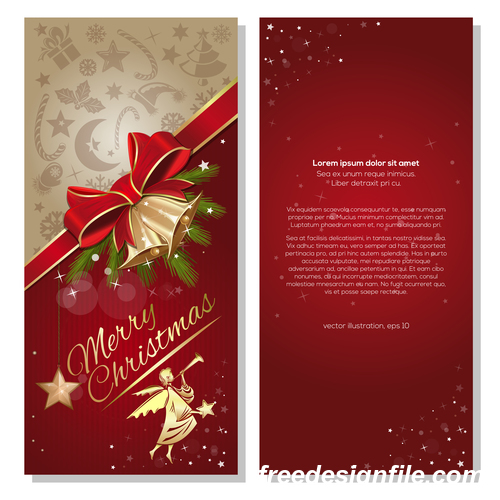Festive red background with angel and jingle bells vector 01