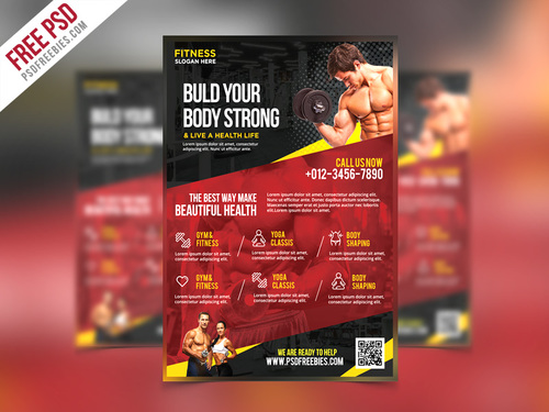 Fitness and Gym Flyer with Poster PSD Template