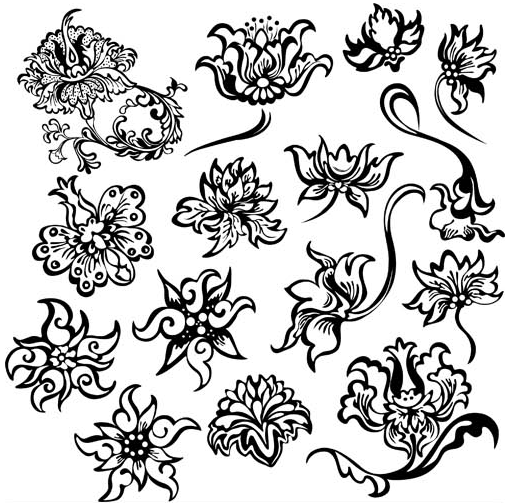 Floral Ornament Elements Mix 7 set vector