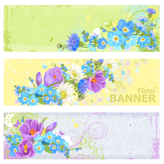 Floral grunge banner vector material